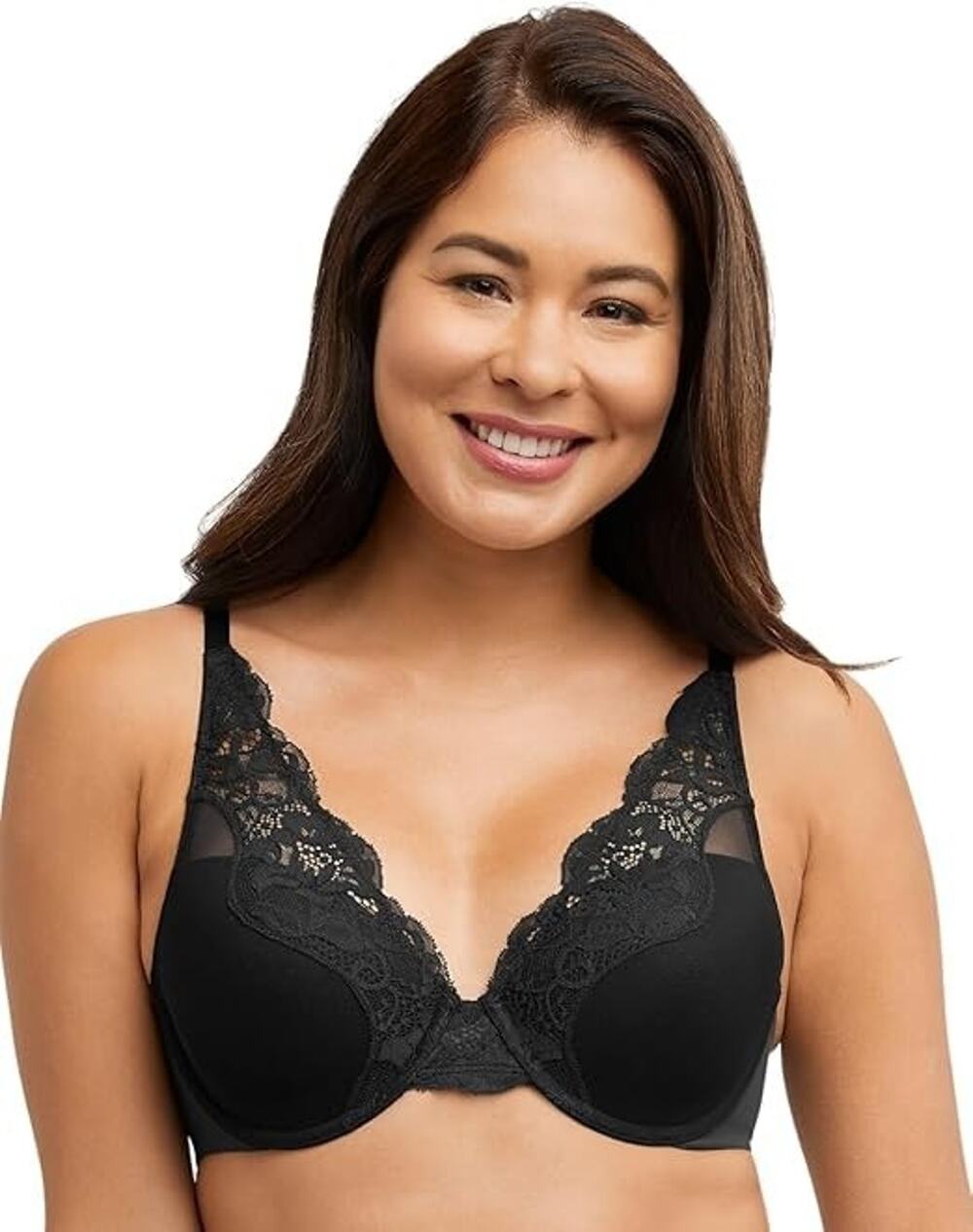 Bali Bra Womens 38C Black w Lace Underwired Smoothing Full Coverage DF0084